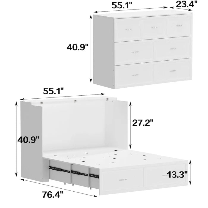 Full Size Murphy Bed Chest with Drawers for Home Office or Small Room