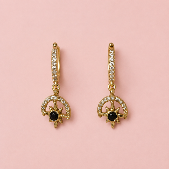 Gold-Tone Celestial Sun & Crescent Huggie Earrings