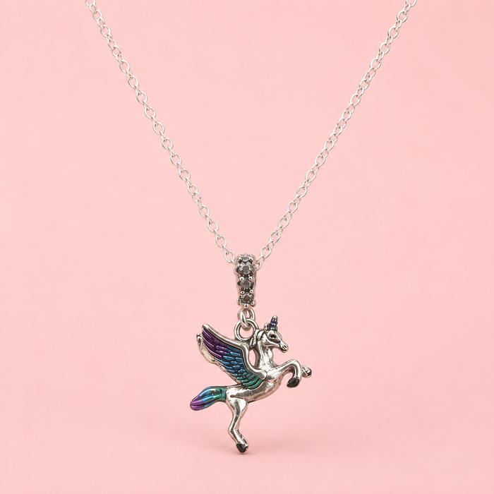 Iridescent Winged Unicorn Pendant Necklace