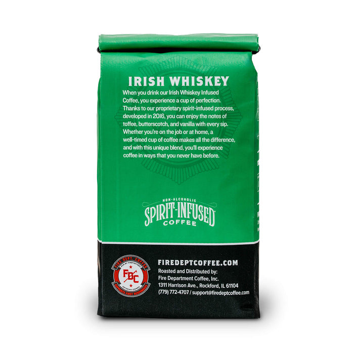 Fire Dept. Coffee's 12 ounce Irish Whiskey Infused Coffee in a rectangular package.