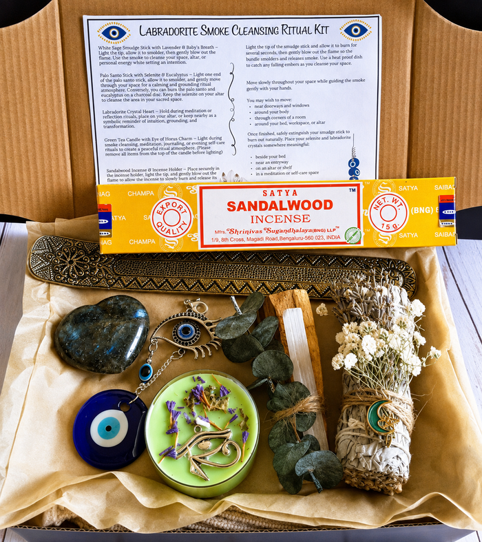 Labradorite Smoke Cleansing Ritual Kit | Spiritual Protection & Energy Cleansing Gift Set