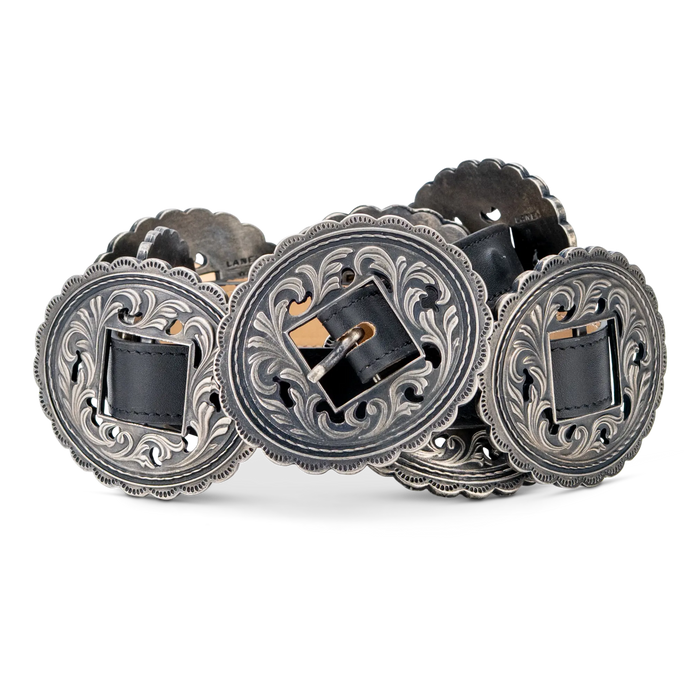 Lane Silver Concho Belt - Jet Black Belt Western Fashion by Lane