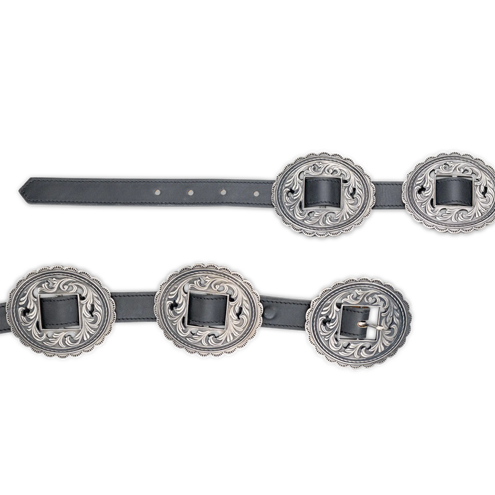 Lane Silver Concho Belt - Jet Black Belt Western Fashion by Lane