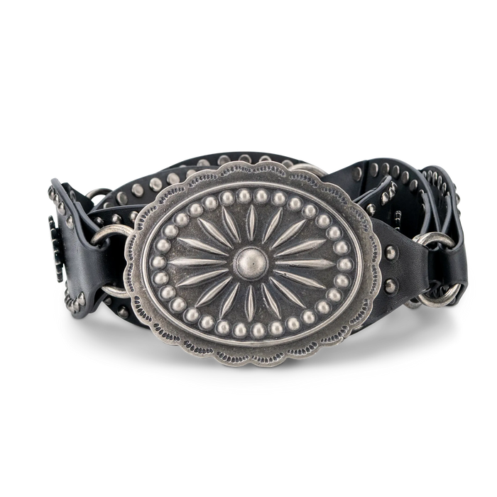 Lane Silver Disc Belt - Jet Black Belt Western Fashion by Lane