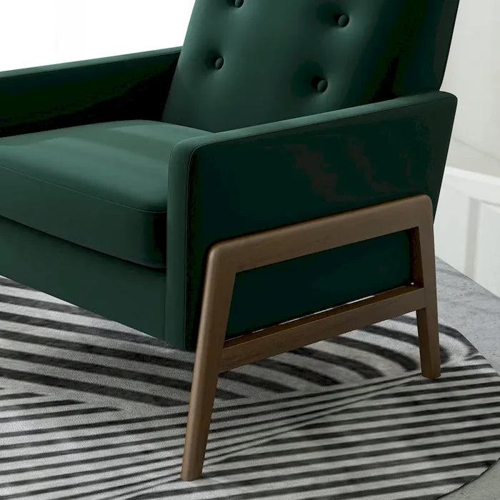 Mid Century Modern Forest Green Velvet Lounge Chair with Walnut Brown Legs