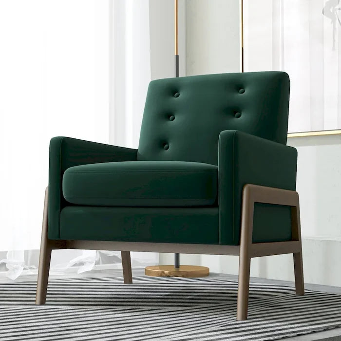Mid Century Modern Forest Green Velvet Lounge Chair with Walnut Brown Legs