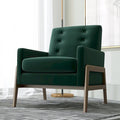 Mid Century Modern Forest Green Velvet Lounge Chair with Walnut Brown Legs