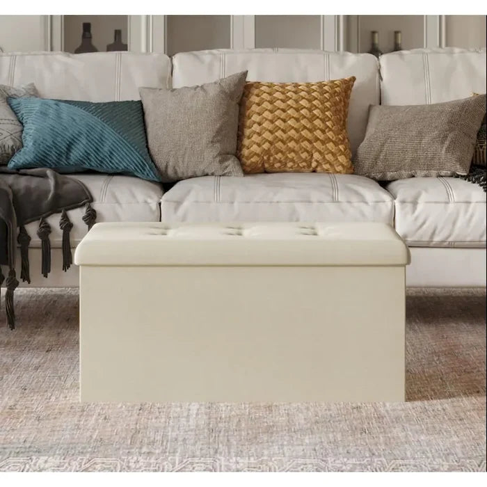Modern Upholstered Folding Storage Bench with Foam Padded Seat