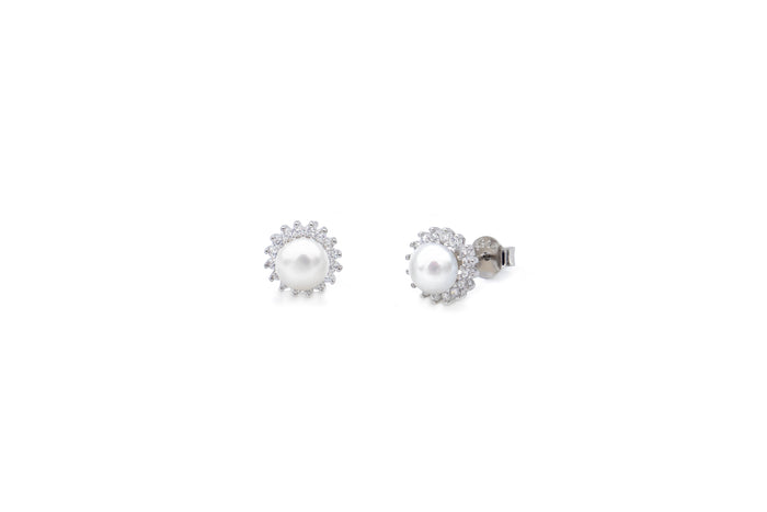 Orecchini circle con madreperla e strass in argento 925