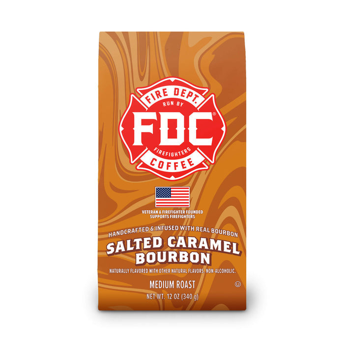 Fire Dept. Coffee Salted Caramel Bourbon coffee package on a white background