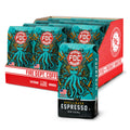 Packaging of Fire Dept. Coffee Shellback Espresso with a red and blue design.