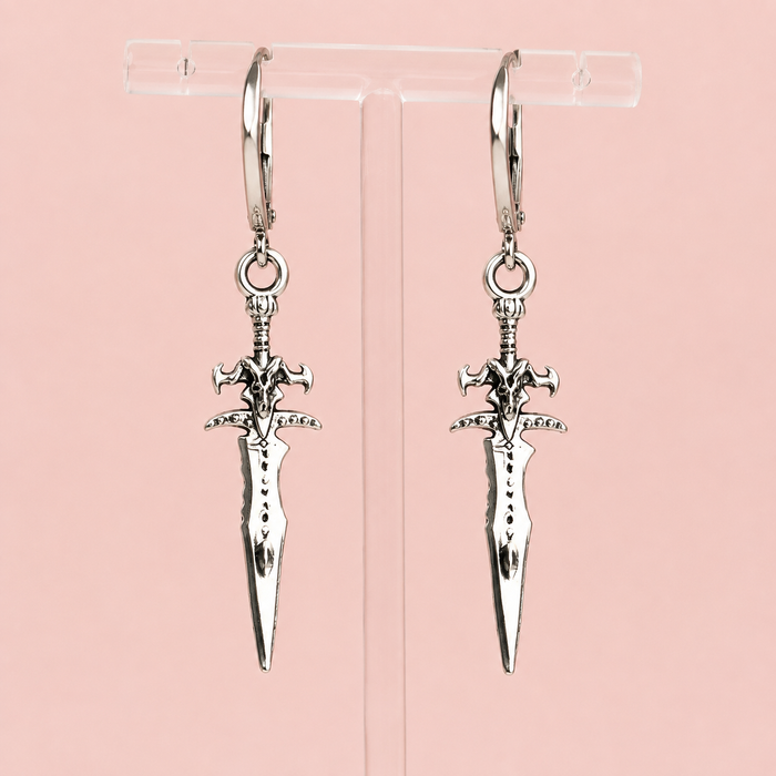 Silver Fantasy Sword Dangle Earrings – Dark Romantasy Bookish Jewelry