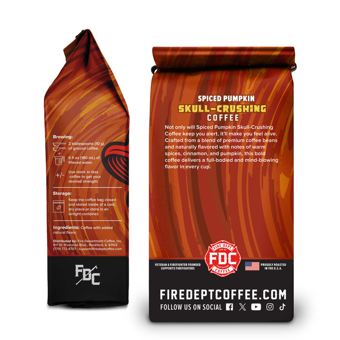 Back of the Spiced Pumpkin Skull Crushing Coffee Bag