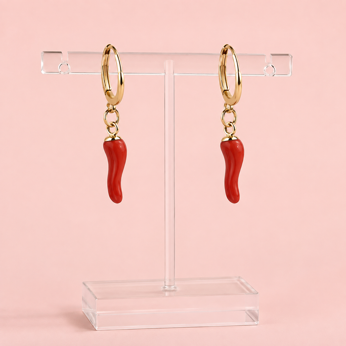 Spicy Romance Red Chili Pepper Gold Hoop Earrings