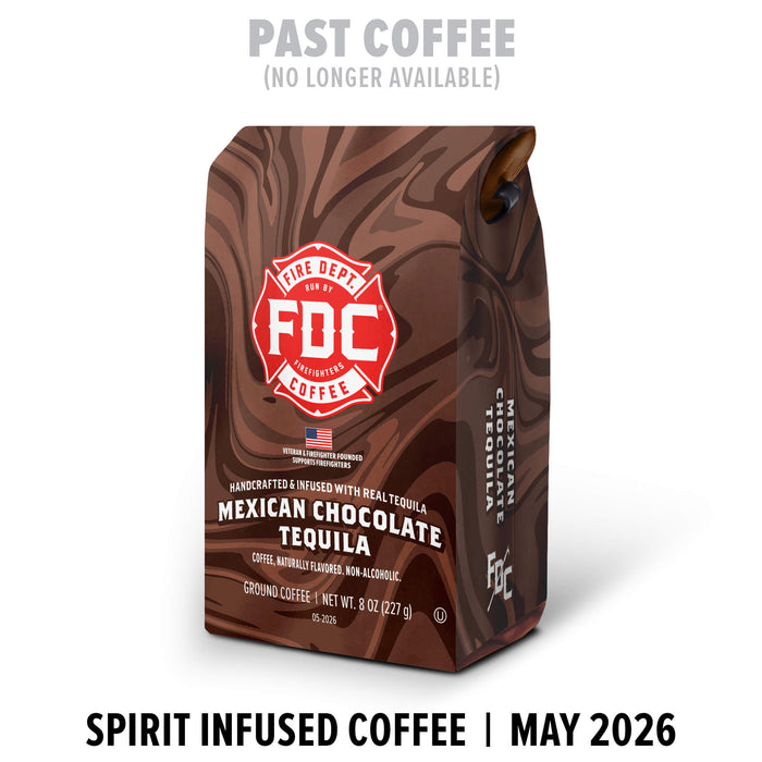FDC Mexican Chocolate Tequila coffee bag on a white background