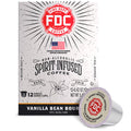 FDC Fire Department Vanilla Bean Bourbon coffee packaging box with a single coffee capsule in front, on a white background.