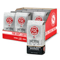 Box of Fire Dept. Coffee packages with a focus on one 'Vanilla Bean Bourbon' package.