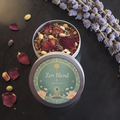 Zen Blend incense with dried flowers and lavender on a dark surface